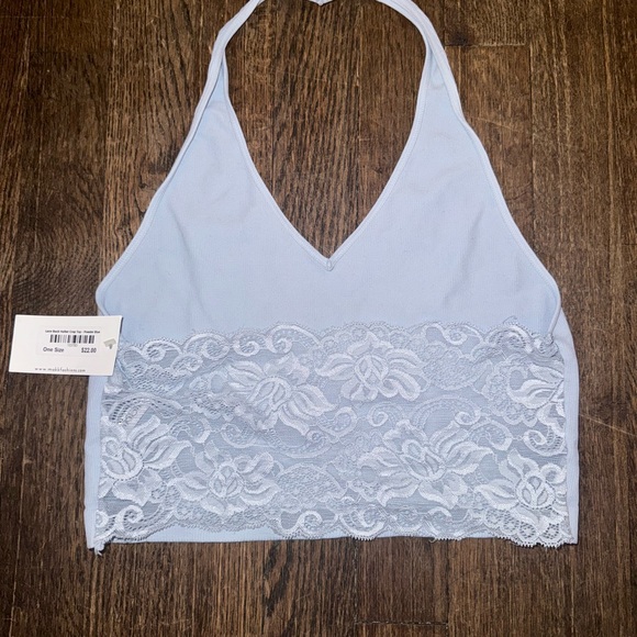 beautiful baby/powder blue halter top with a lacey open back! - Picture 3 of 4